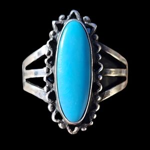 Native American sterling silver vintage ring with blue stone size 8 turq…